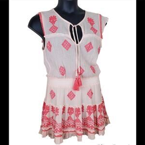 Beach 100% Cotton Embroidered Flirty Mini Dress Sz (S/M)